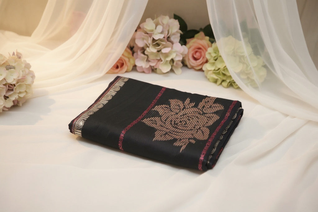 Black Shawl - Brown Brosha Flower